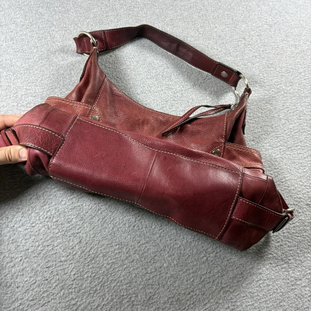 VTG Fossil Red Pebbled Leather Hobo Shoulder Bag Y2K Slouchy Purse Side Pockets